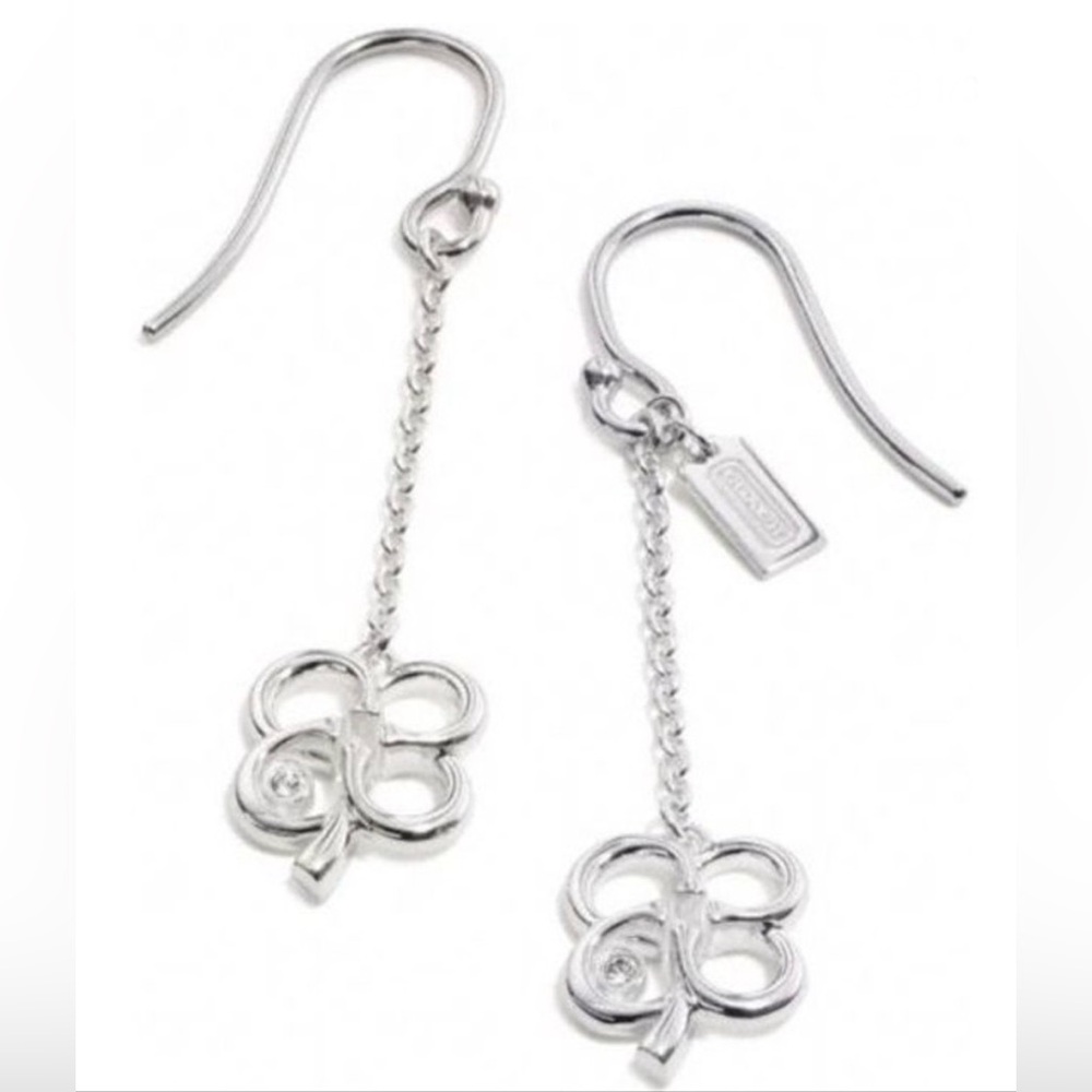 COACH Sterling Silver Four Leaf Clover Earrings With Crystals